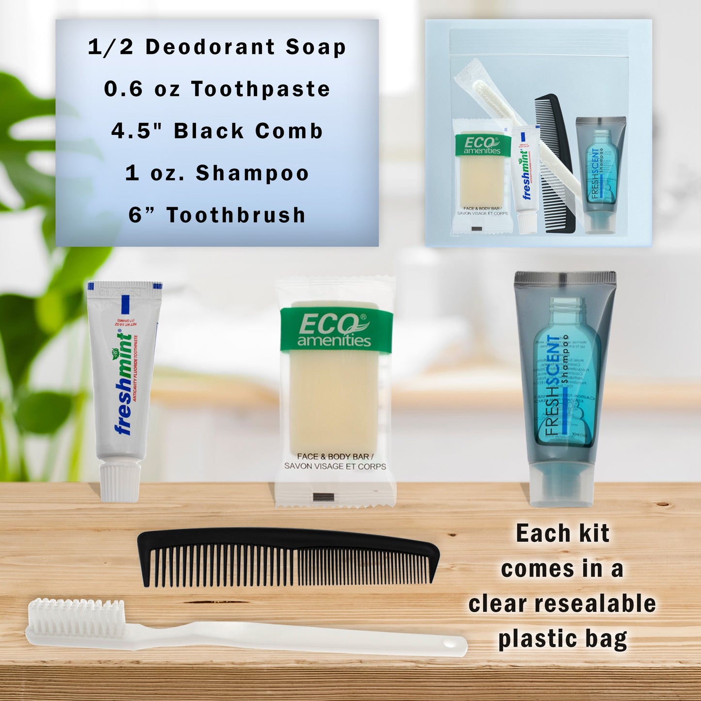 5 Stück Basic Wholesale Hygiene Kits - Reise Toilettenzubehör - Bulk Case von 96