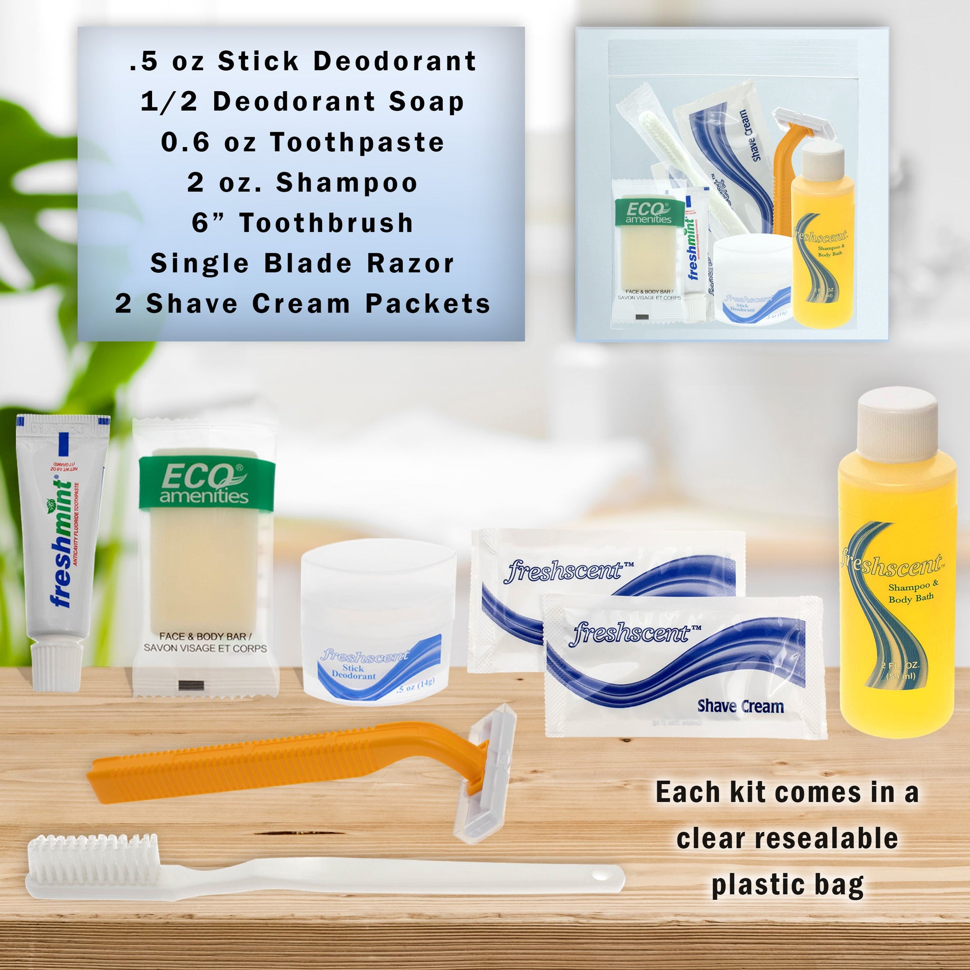 8 Stück Deluxe Wholesale Hygiene Kits - Reise Toilettenzubehör - Massenkoffer von 96