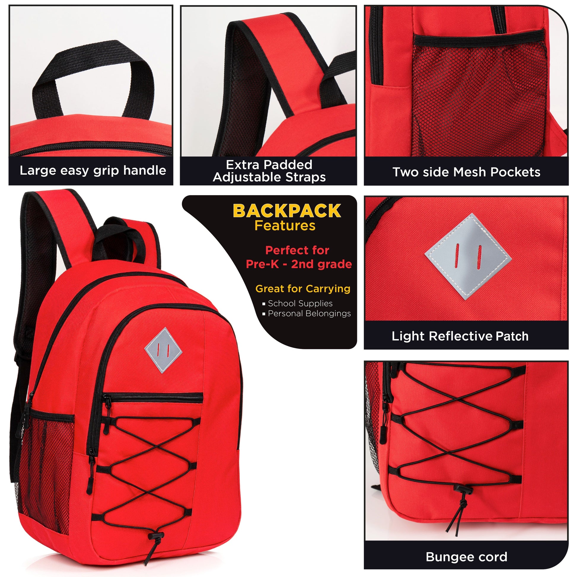 12 Wholesale 18 'Bungee Laptop Rucksäcke in 11 Farben & 12 Bulk School Supply Kits Ihrer Wahl