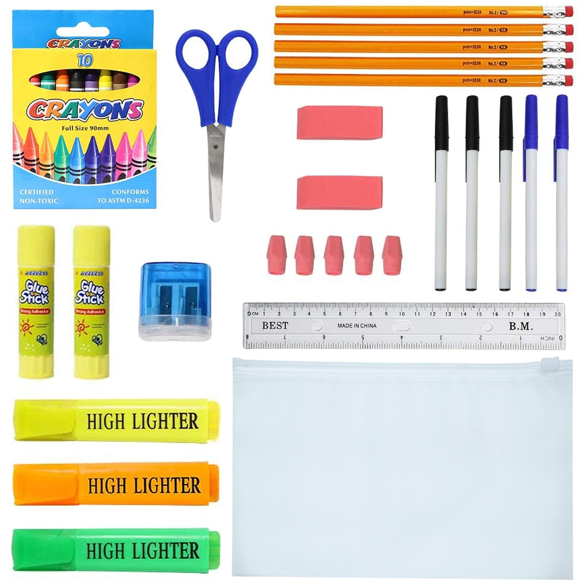 12 Großhandels-17' Bungee-Rucksack in 12 Farben & 12 Bulk School Supply Kits Ihrer Wahl