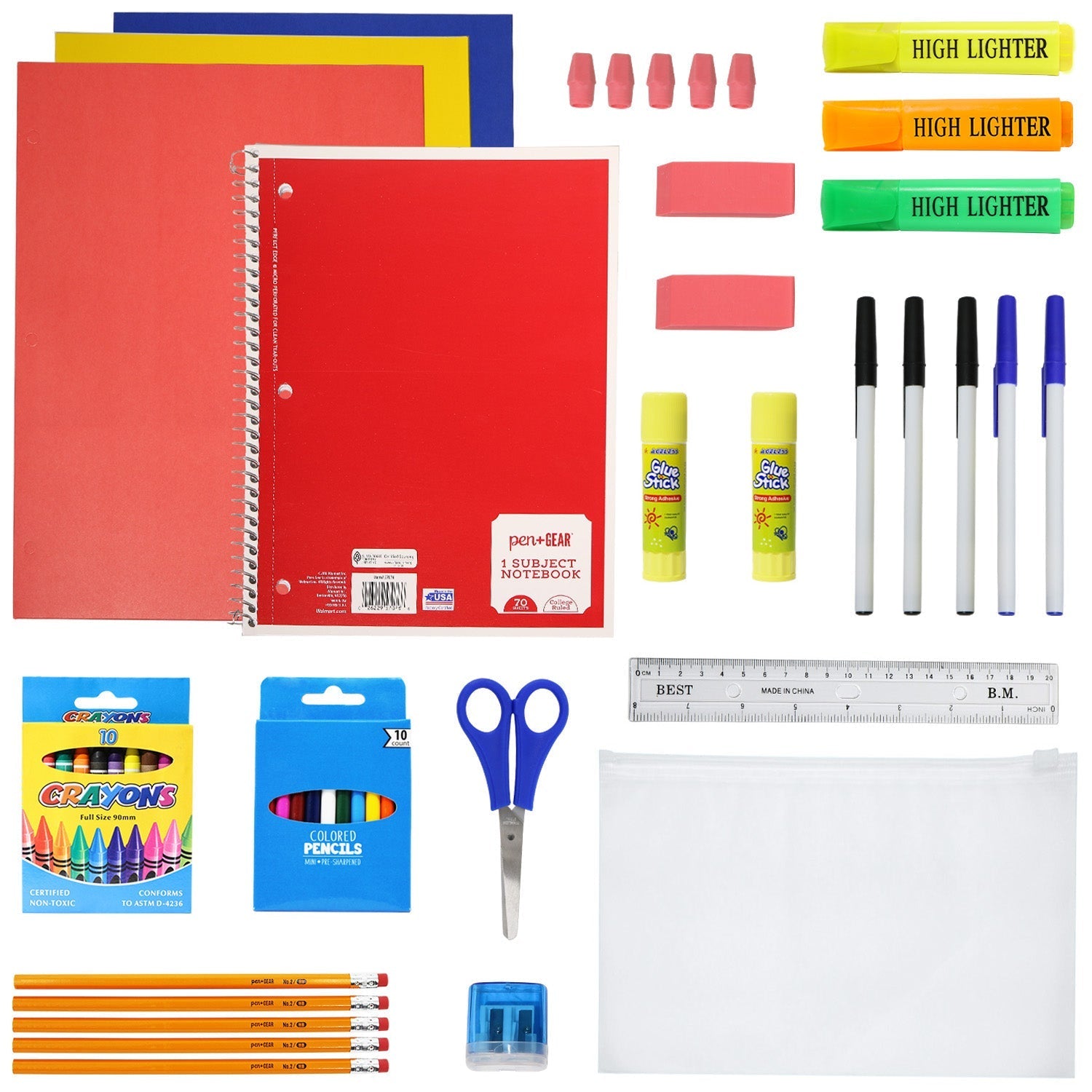 12 Großhandels-17' Bungee-Rucksack in 12 Farben & 12 Bulk School Supply Kits Ihrer Wahl
