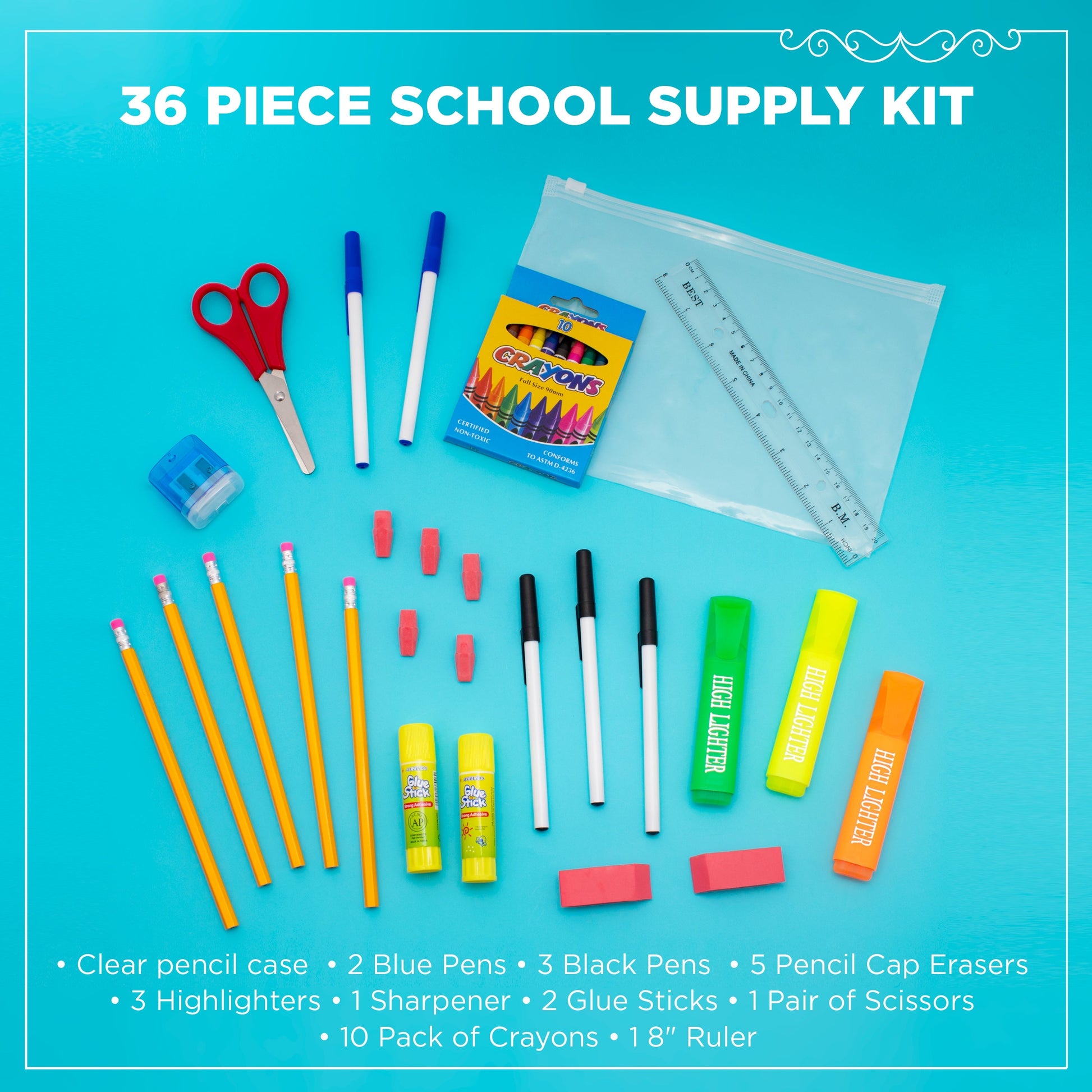 36 Stück Großhandel Grundschule Versorgungs-Kits für Studenten - Bulk Case von 48 Kits