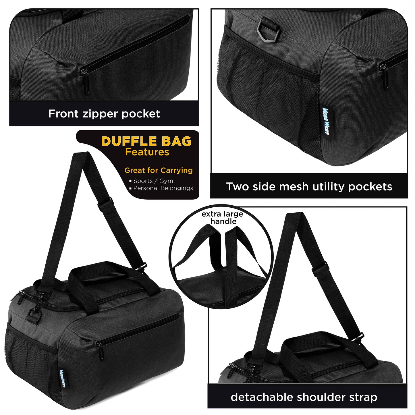 21 'Schwarz Wholesale Duffle Bag mit 2 Lagerbereichen & Mesh Side Pockets - Bulk Case von 12