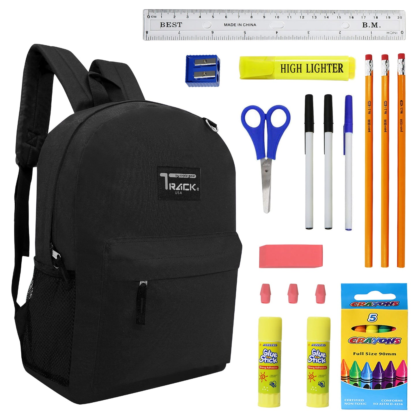 12 Schwarz Wholesale Track Brand 17 'Rucksäcke und 12 Schulversorgung Kits Ihrer Wahl