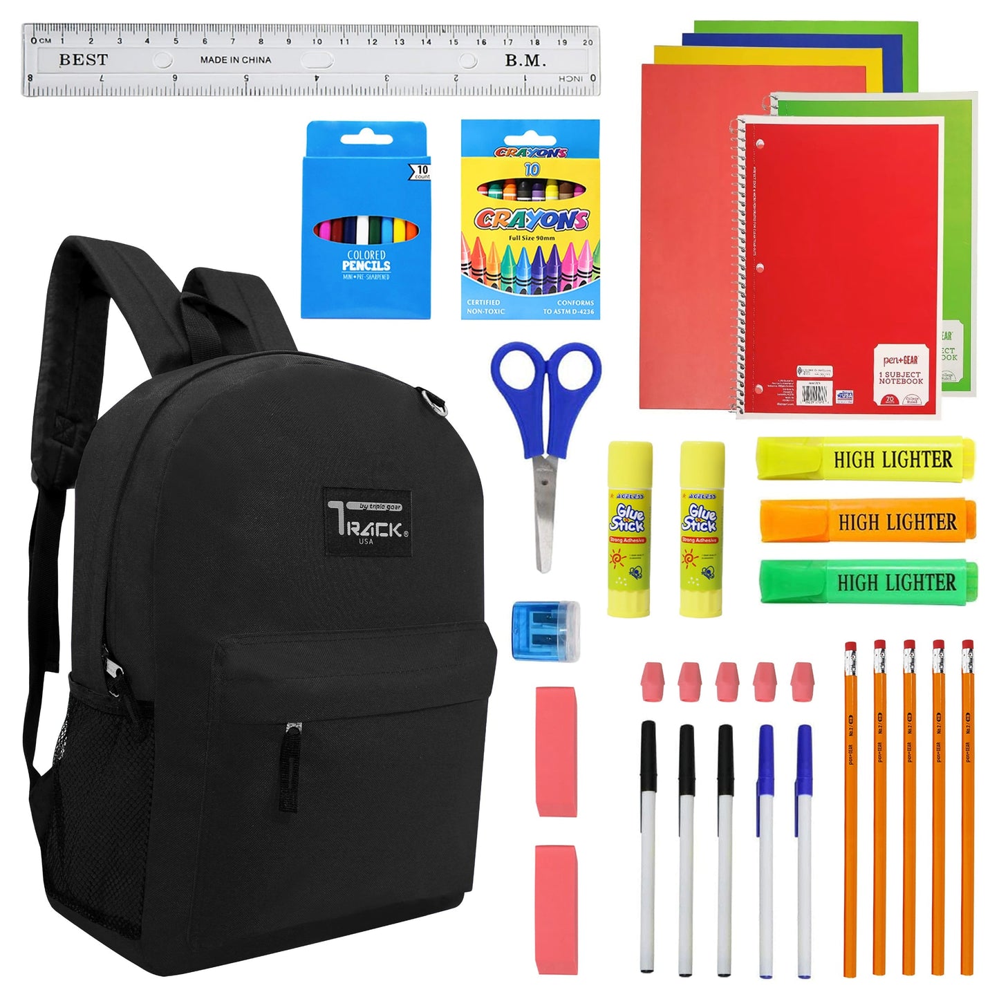 12 Schwarz Wholesale Track Brand 17 'Rucksäcke und 12 Schulversorgung Kits Ihrer Wahl