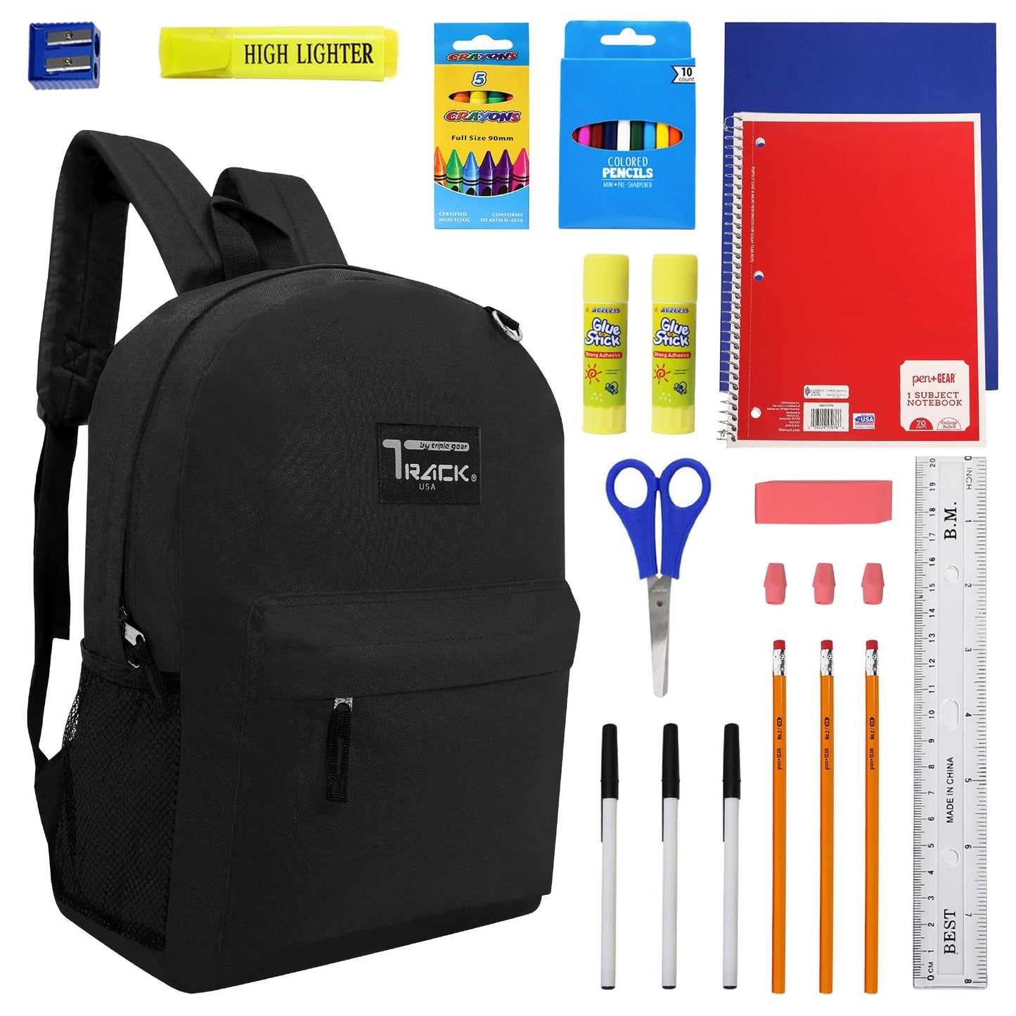 12 Schwarz Wholesale Track Brand 17 'Rucksäcke und 12 Schulversorgung Kits Ihrer Wahl