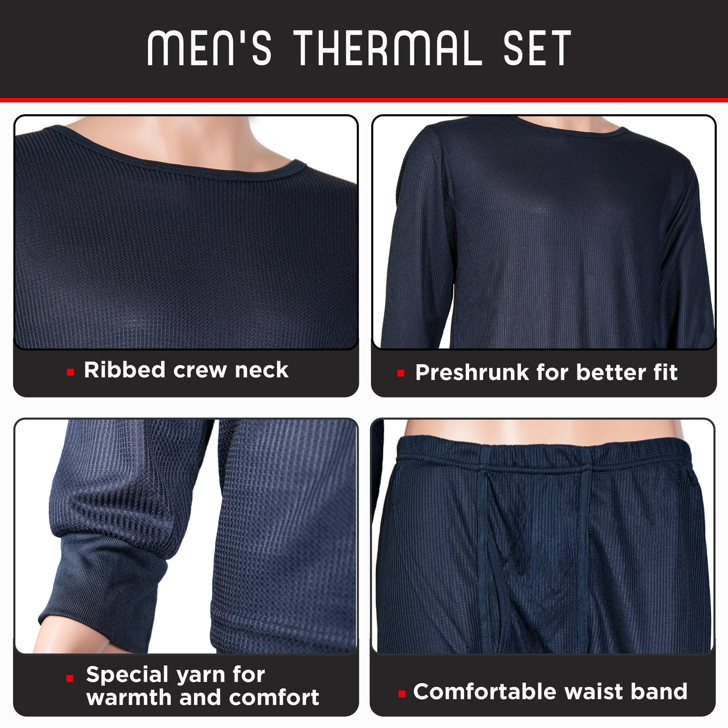 Herren Marineblau Winter Thermal Unterwäsche Set Assorted Größen - Bulk Case von 24