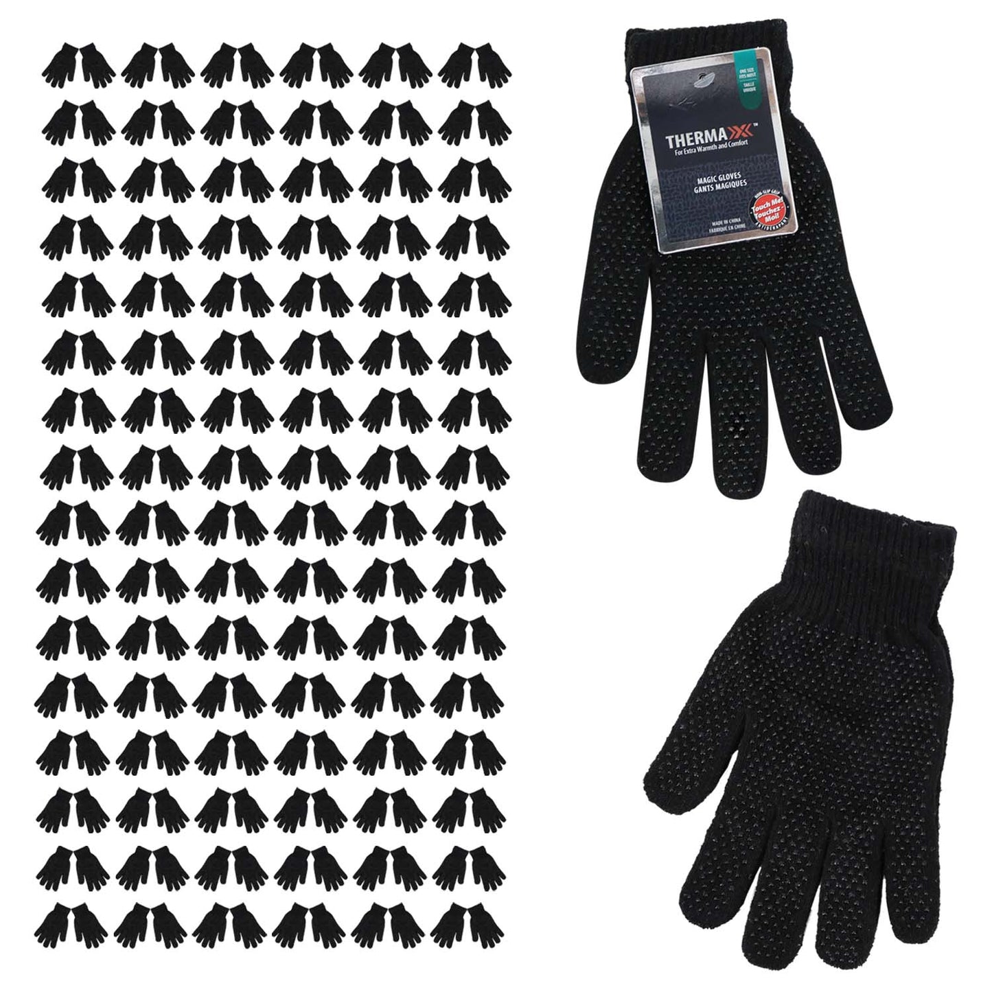 Unisex Großhandelshandschuhe in Schwarz mit rutschfestem Griff - Großgehäuse von 96 Paaren
