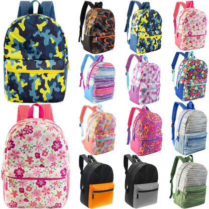 17' Wholesale Rucksäcke in 12 verschiedenen Drucken und Farben - Bulk Case von 24 Rucksäcken