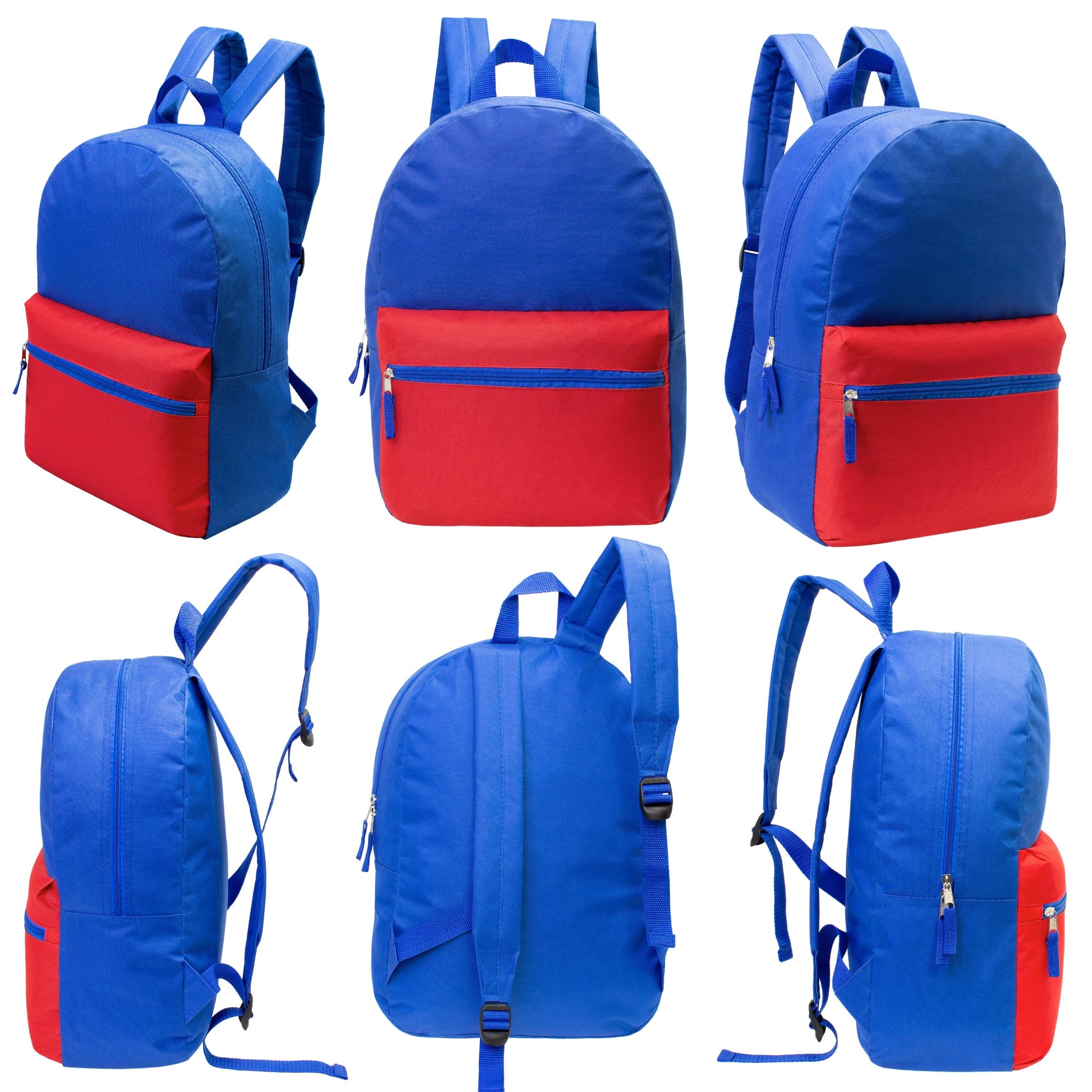 12 17 'Klassische Rucksäcke in 6 zwei Tonfarben & Ihre Wahl von 12 Bulk Hygiene Kits - Wholesale PFLEGE Package: Obdachlos, Notfall, Wohltätigkeit