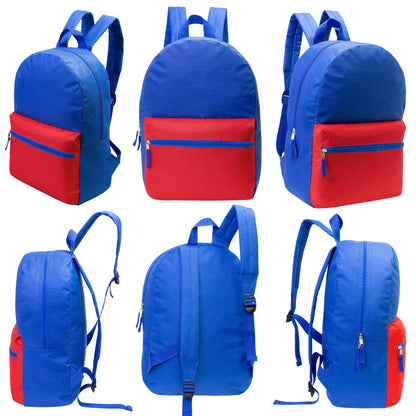 12 17 'Klassische Rucksäcke in 6 zwei Tonfarben & Ihre Wahl von 12 Bulk Hygiene Kits - Wholesale PFLEGE Package: Obdachlos, Notfall, Wohltätigkeit