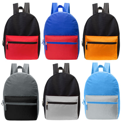 17' Boys Basic Wholesale Rucksack in 6 Zwei-Ton-Farbkombinationen - Bulk Case von 24 Rucksäcken