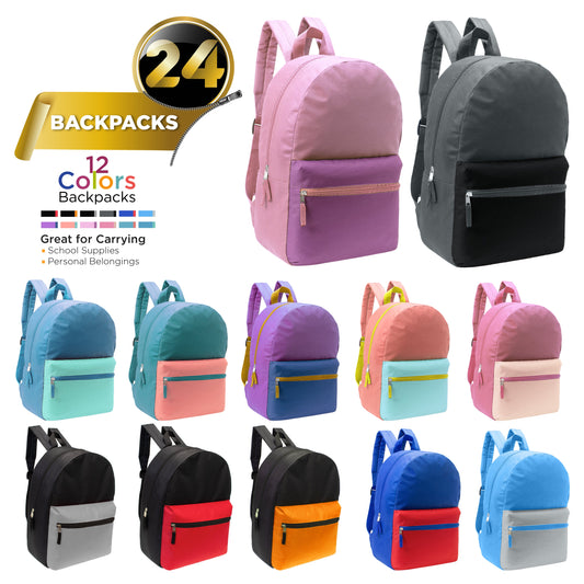 17' Kids Basic Wholesale Rucksack in 12 Farben 2 Ton - Bulk Case von 24 Rucksäcken