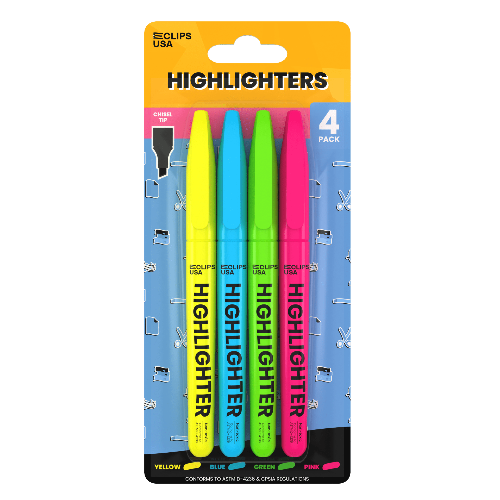 Großhandels Feine Tipp Highlighter in verschiedenen Farben - Packung von 4 - Bulk Case / 48 Packungen - 192 Total Marker