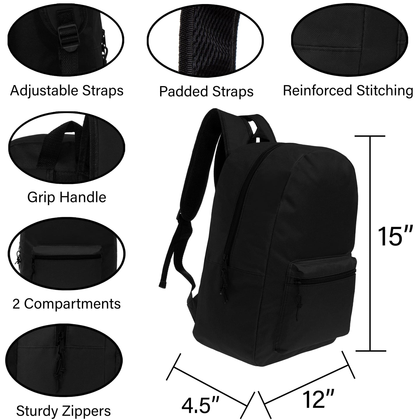 12 Großhandels 15 'Klassische Rucksäcke in Schwarz & 12 Bulk School Supply Kits Ihrer Wahl