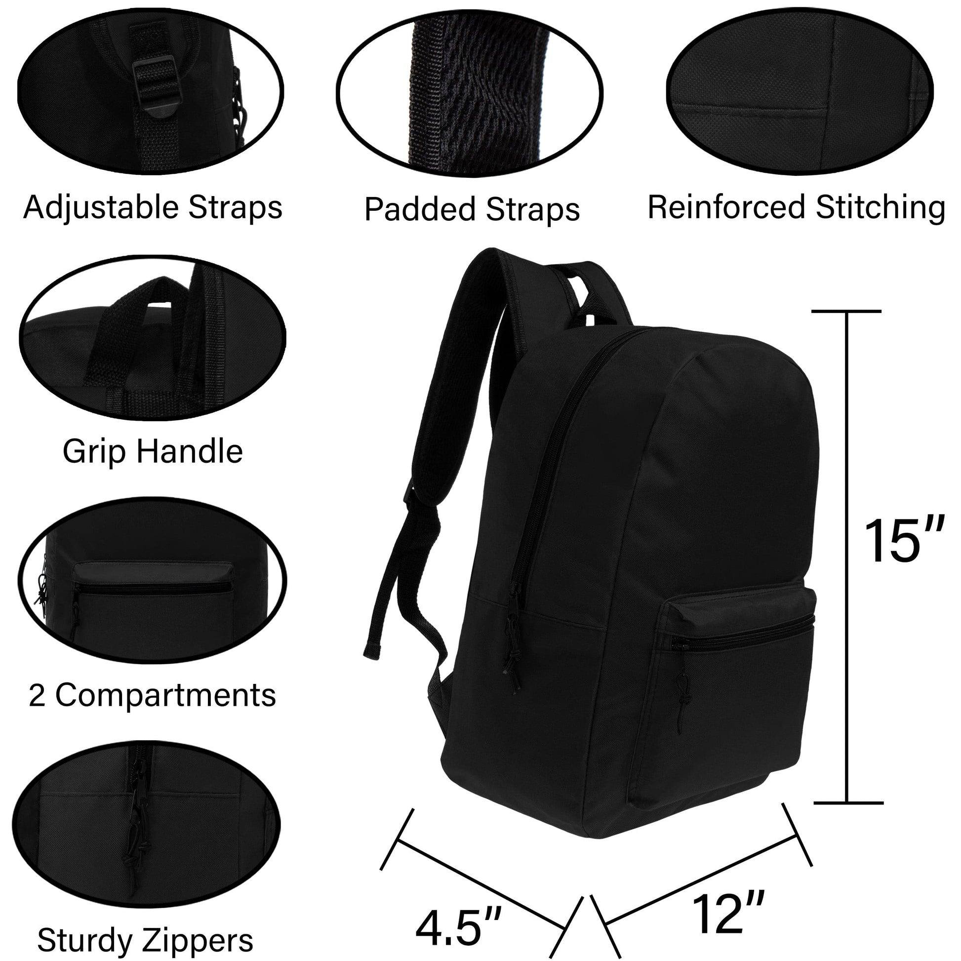 12 Großhandels 15 'Klassische Rucksäcke in Schwarz & 12 Bulk School Supply Kits Ihrer Wahl