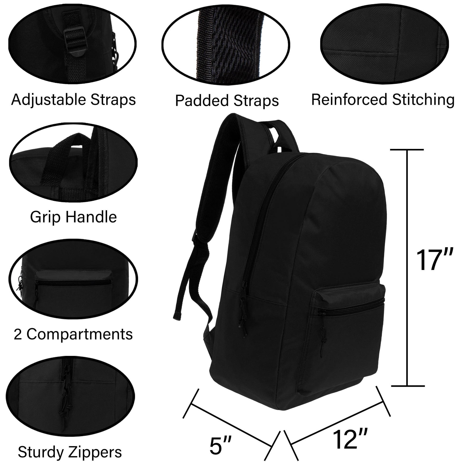 12 Schwarz 17 'Basic Kids Wholesale Rucksäcke und 12 Bulk School Supply Kits Ihrer Wahl