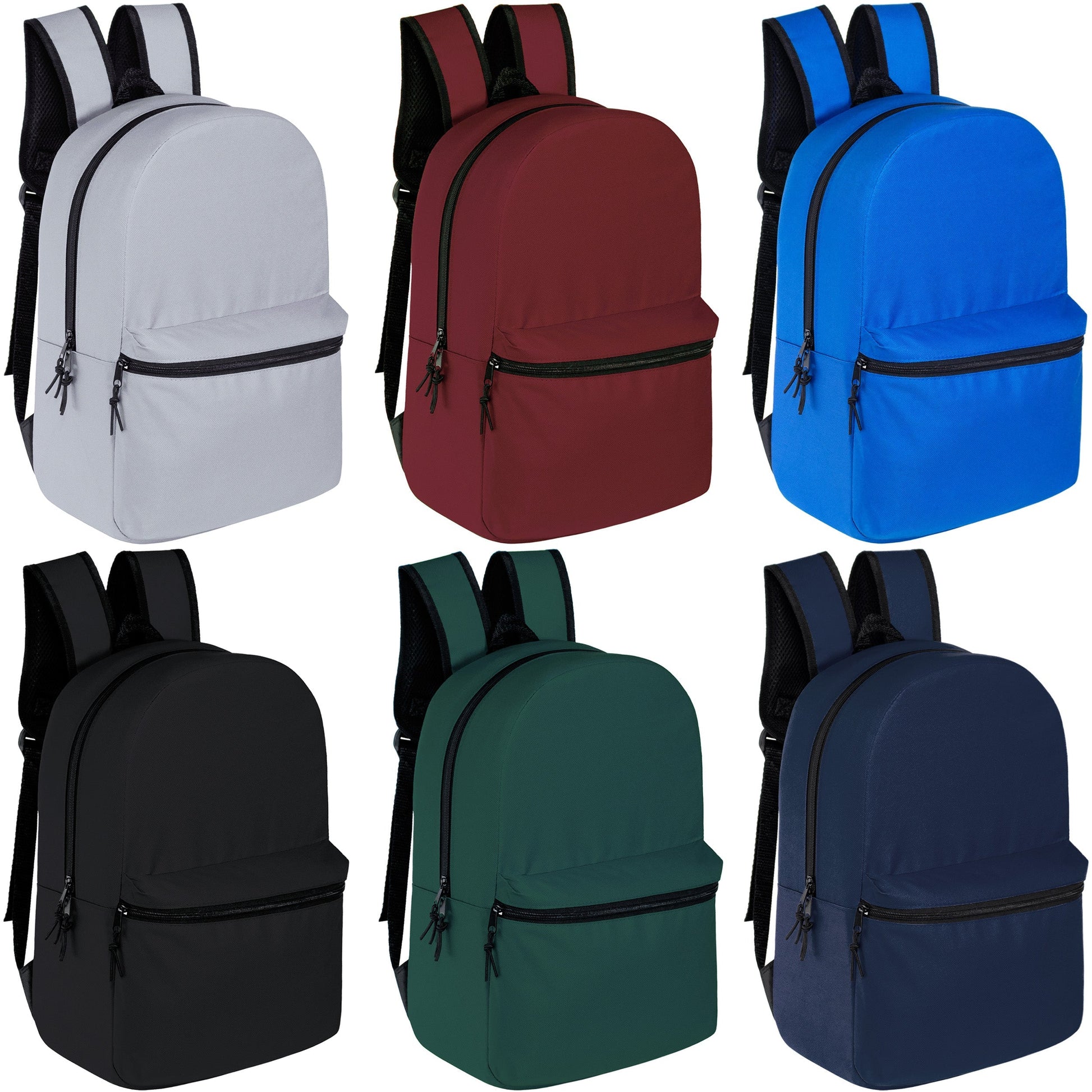 15 'Kids Basic Wholesale Rucksack in 6 Farben für zurück in die Schule - Bulk Case von 24 Bookbags