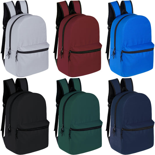 15 'Kids Basic Wholesale Rucksack in 6 Farben für zurück in die Schule - Bulk Case von 24 Bookbags