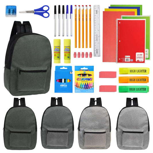 12 Großhandels-17' Rucksäcke in grauen Farben & 12 Bulk School Supply Kits