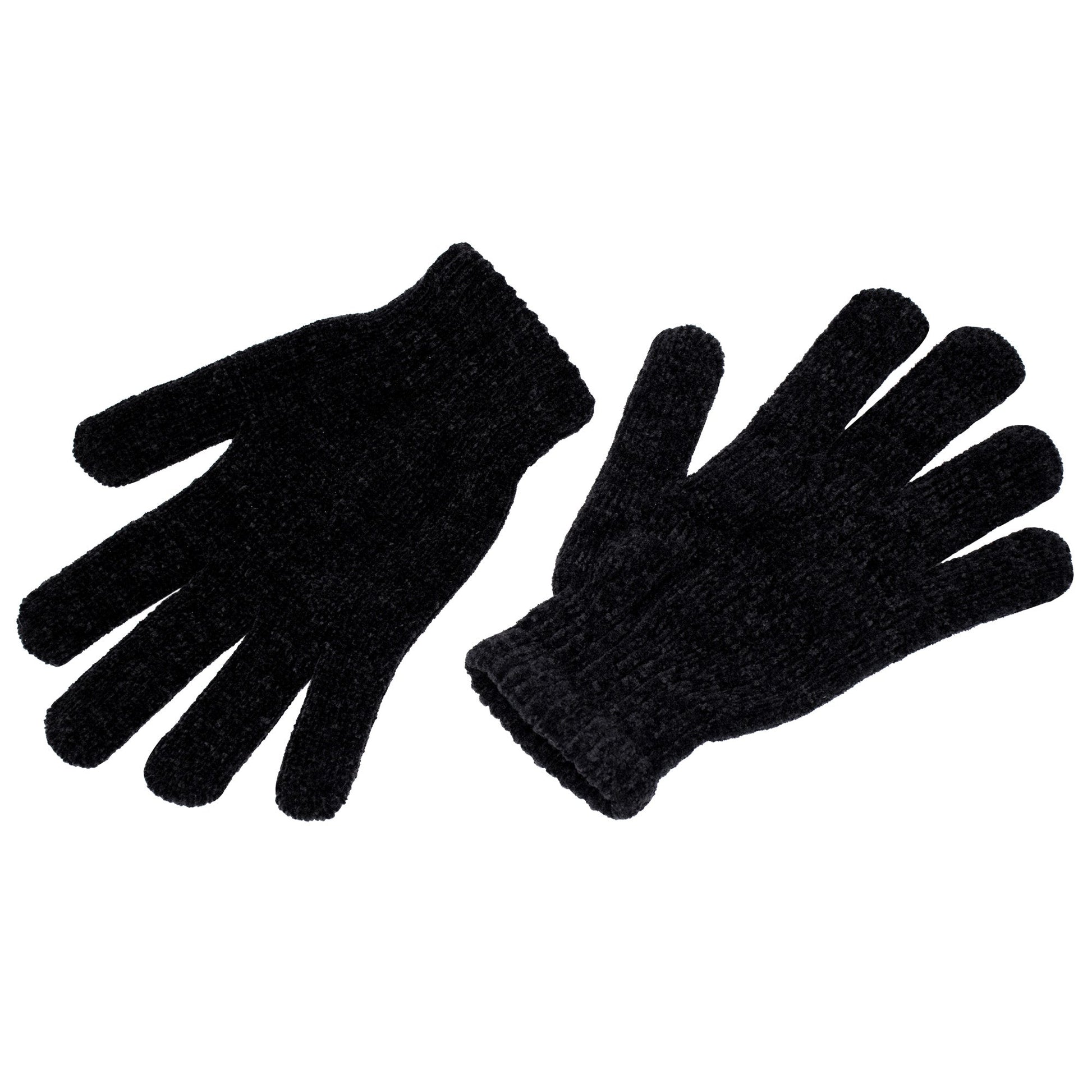 Unisex Großhandels-Chenille-Winterhandschuhe in Schwarz - Großhandels-Fall von 96 Paaren
