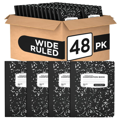 Wide Ruled Wholesale Composition Notebooks in Schwarz - Bulk Case von 48 Notebooks