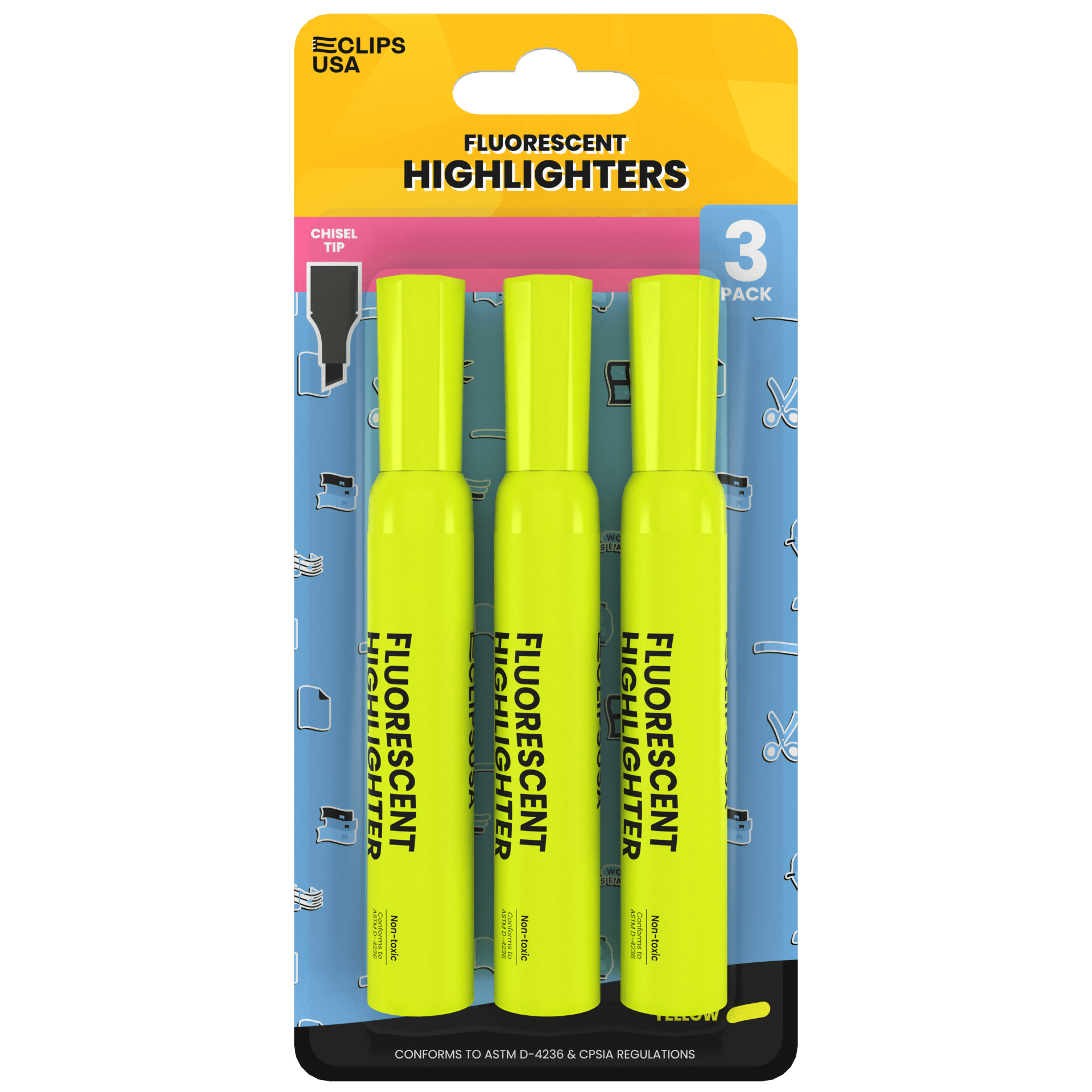 Gelbe Großhandels-Highlighter | Chisel-Tipp | 3 Packung - 36 Packs / Case - 108 Total Highlighters