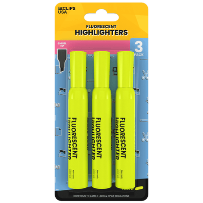 Gelbe Großhandels-Highlighter | Chisel-Tipp | 3 Packung - 36 Packs / Case - 108 Total Highlighters