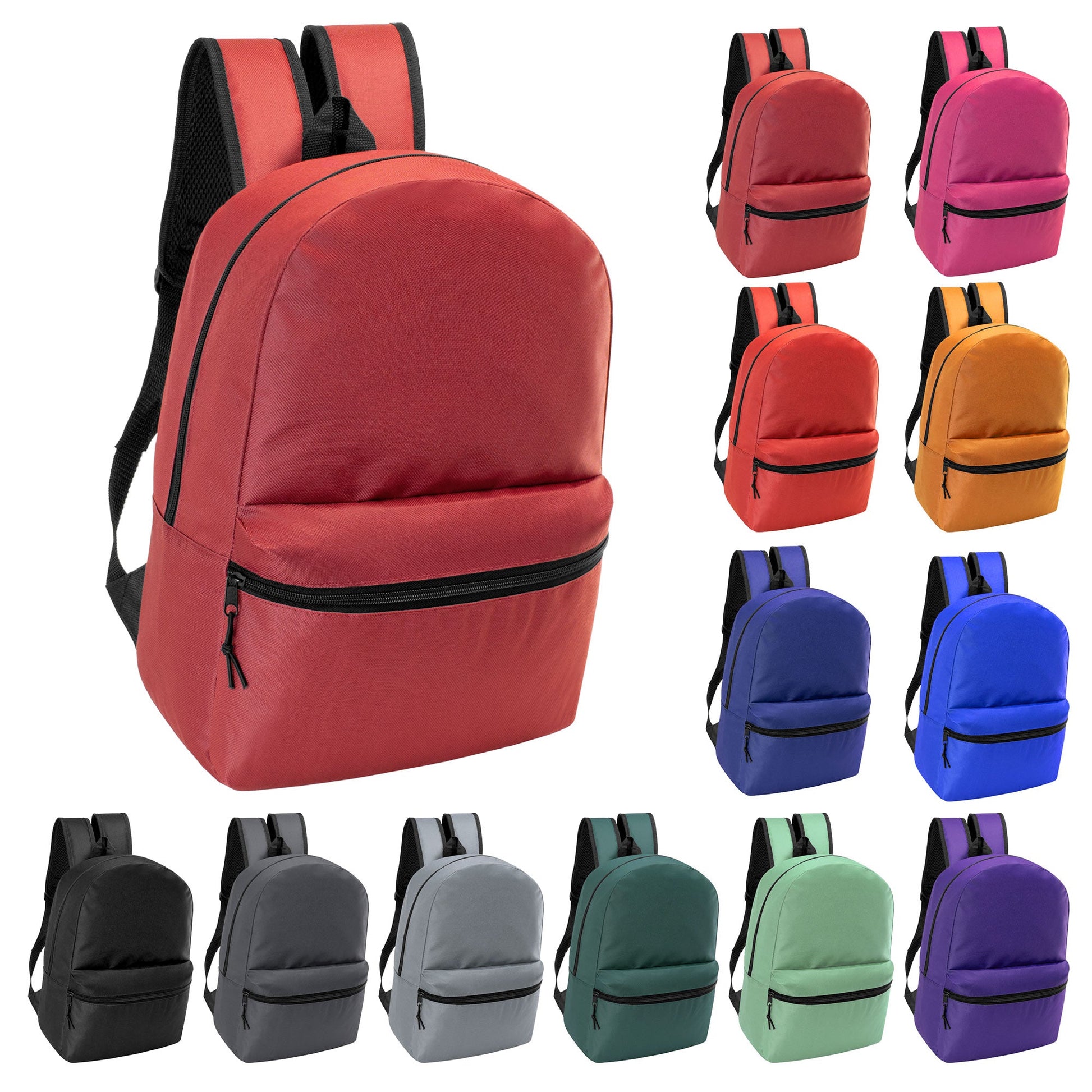 17' Kids Basic Wholesale Rucksack in 12 Farben - Bulk Case von 24 Bookbags