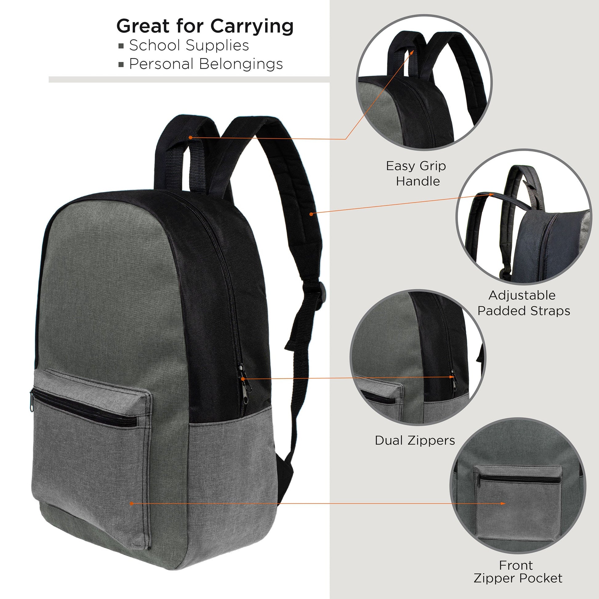 17 'Kids Basic Wholesale Rucksack in verschiedenen Grautönen - Bulk Case von 24 Rucksäcken