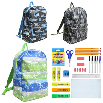 12 Großhandels-17-Charakter-Rucksäcke für Jungen & 12 Bulk School Supply Kits Ihrer Wahl