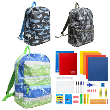 12 Großhandels-17-Charakter-Rucksäcke für Jungen & 12 Bulk School Supply Kits Ihrer Wahl