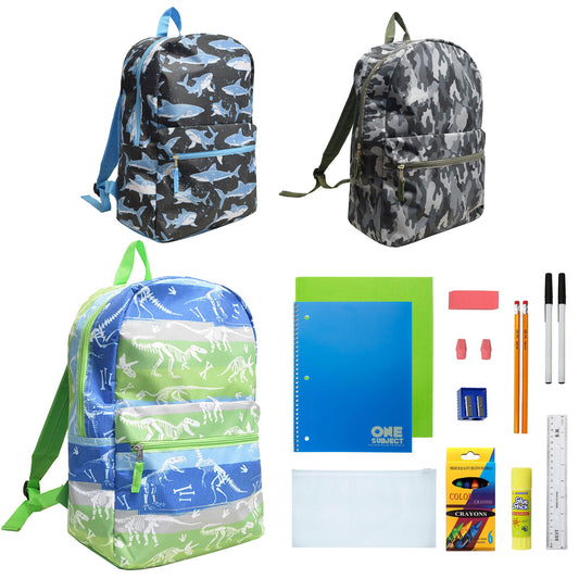 12 Großhandels-17-Charakter-Rucksäcke für Jungen & 12 Bulk School Supply Kits Ihrer Wahl