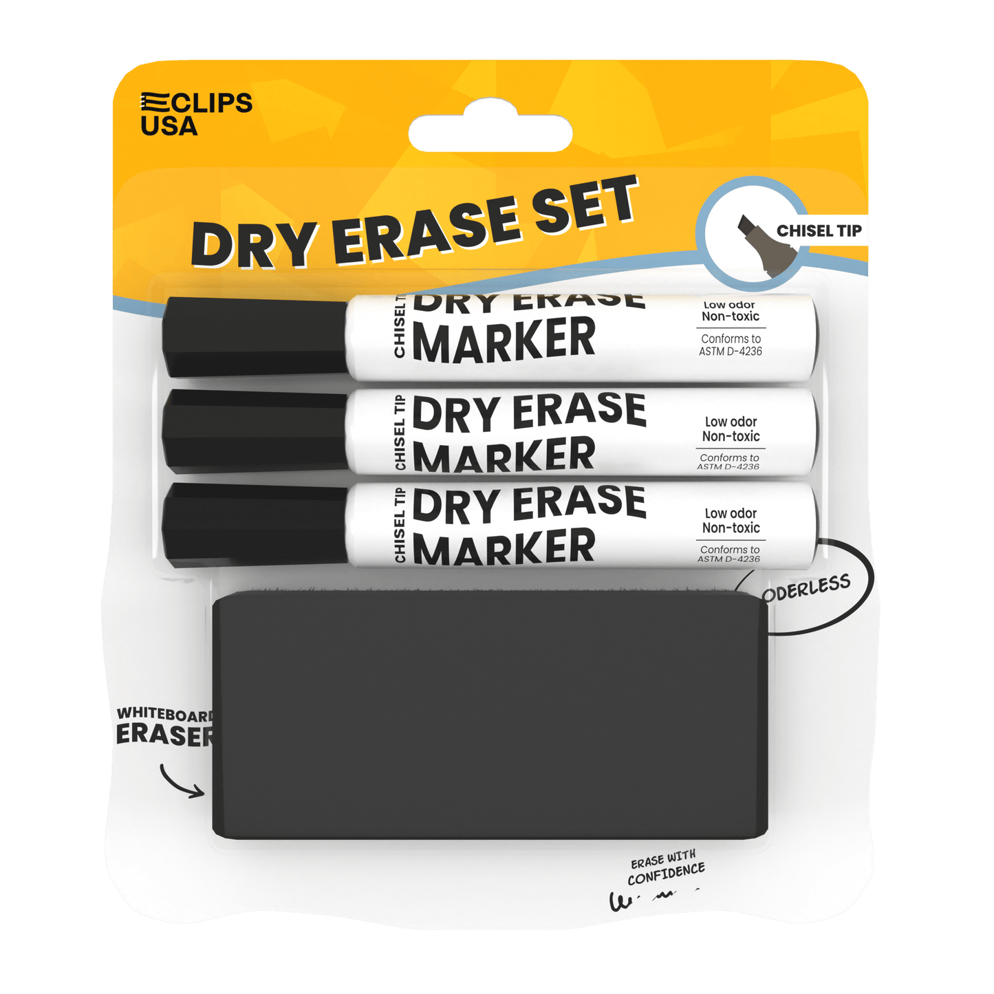 Wholesale Dry Erase Marker - 3er-Set Chisel-Tip Marker w / Eraser in Schwarz - Bulk Case von 40 Sets