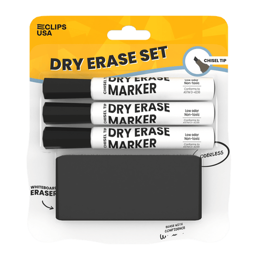 Wholesale Dry Erase Marker - 3er-Set Chisel-Tip Marker w / Eraser in Schwarz - Bulk Case von 40 Sets