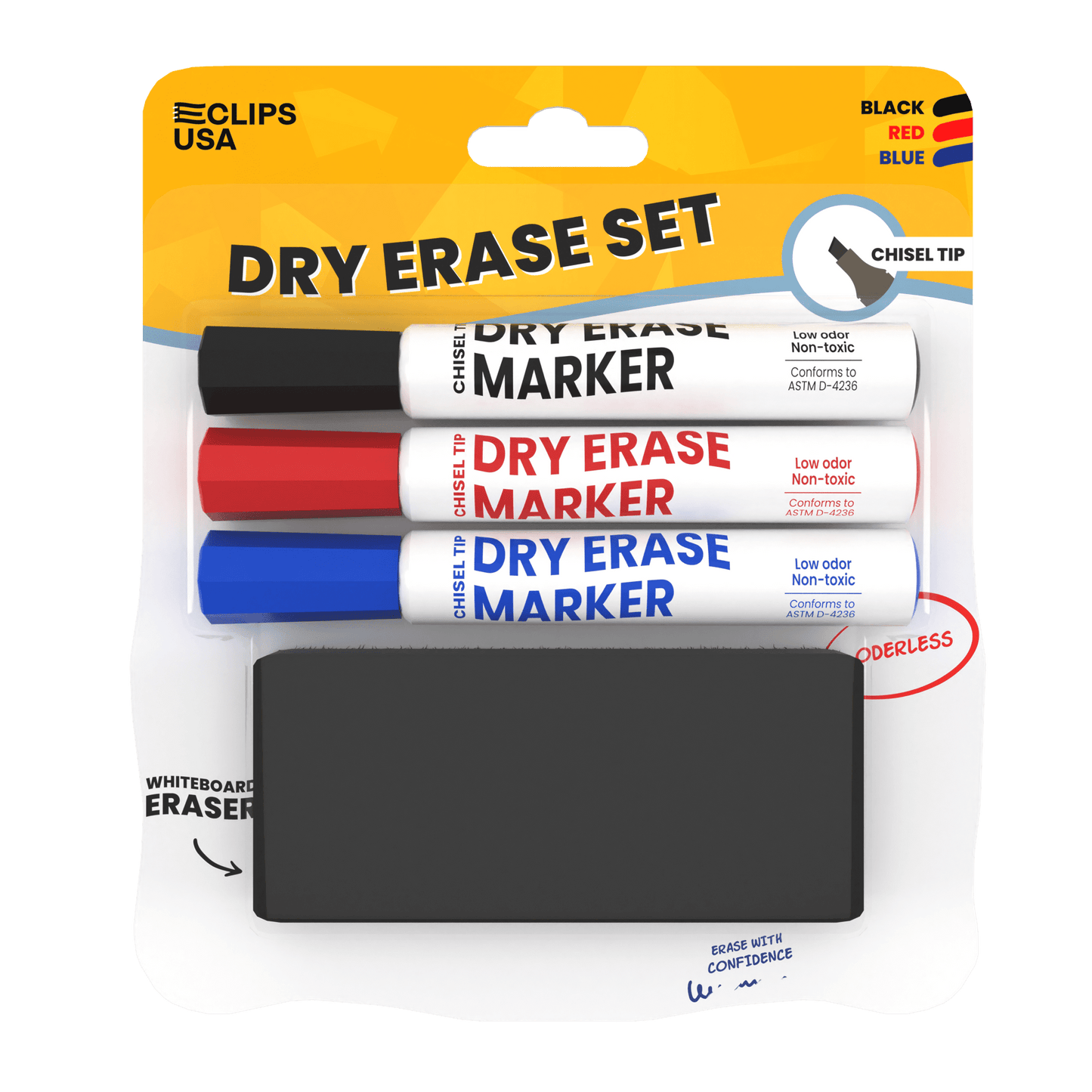 Wholesale Dry Erase Marker - 3er-Set Chisel Tip Marker w / Eraser in verschiedenen Farben - Bulk Case von 40 Sets