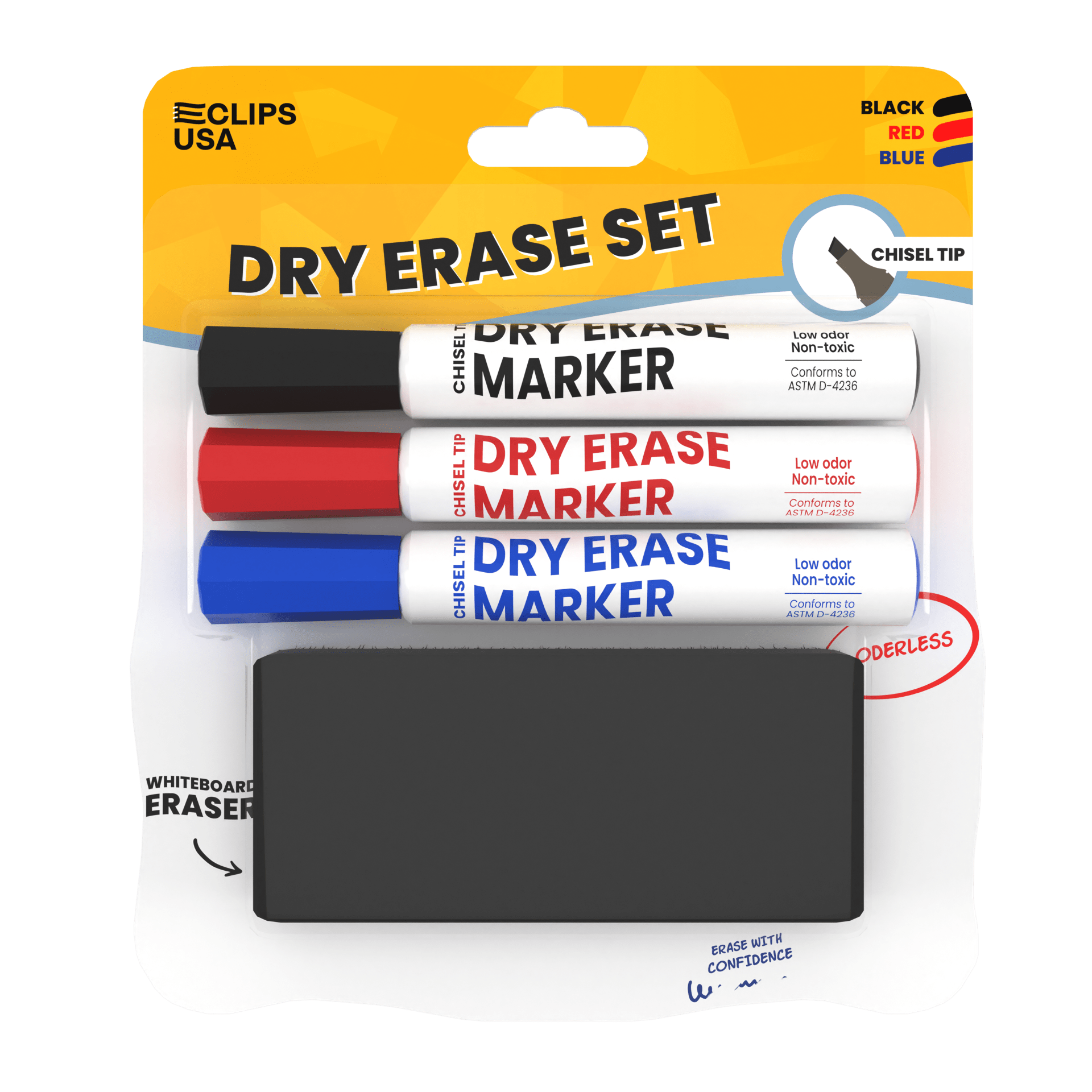 Wholesale Dry Erase Marker - 3er-Set Chisel Tip Marker w / Eraser in verschiedenen Farben - Bulk Case von 40 Sets