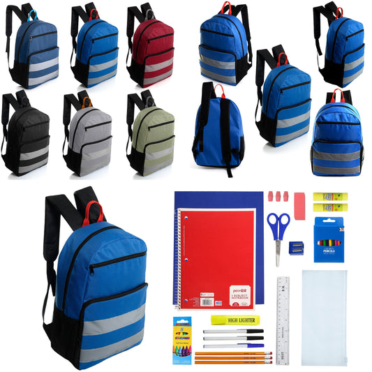 12 Großhandels-17' Reflektierende Rucksäcke in verschiedenen Farben & 12 Bulk School Supply Kits Ihrer Wahl
