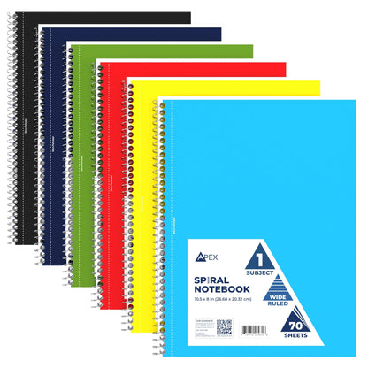 Wholesale Spiral Notebooks - Wide Ruled - 1 Thema - 70 Blätter - Bulk Case von 48 Notebooks