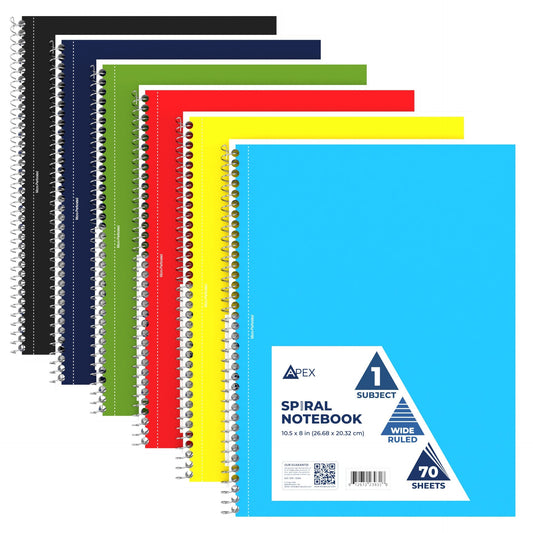 Wholesale Spiral Notebooks - Wide Ruled - 1 Thema - 70 Blätter - Bulk Case von 48 Notebooks