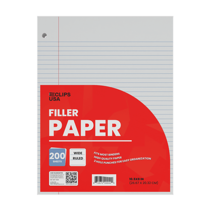Großhandelsfüllpapier für die Rückkehr in die Schule - Wide Ruled - 200 Blätter - Bulk Case von 24 Packungen