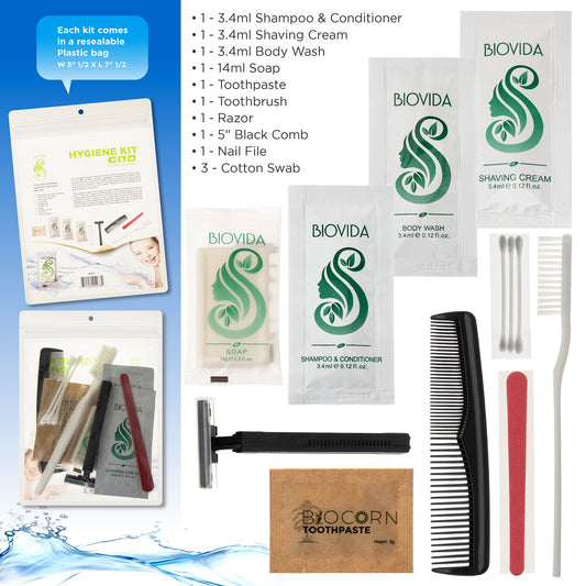 12 Stück Deluxe Wholesale Hygiene Kits - Bulk Toiletries - Fall von 96 - Marke Biovida